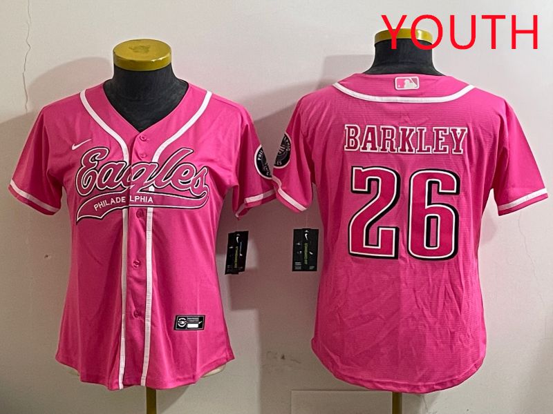 Youth Philadelphia Eagles #26 Barkley Pink Jointly Name 2025 Nike Limited NFL Jersey style 7